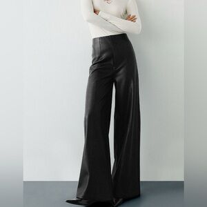 Elegant pleather Black Wide-Leg Pants/high waisted pants